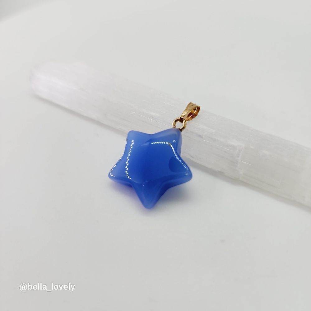 Petite Blue Star Shaped Pendant with Gold Toned Bail